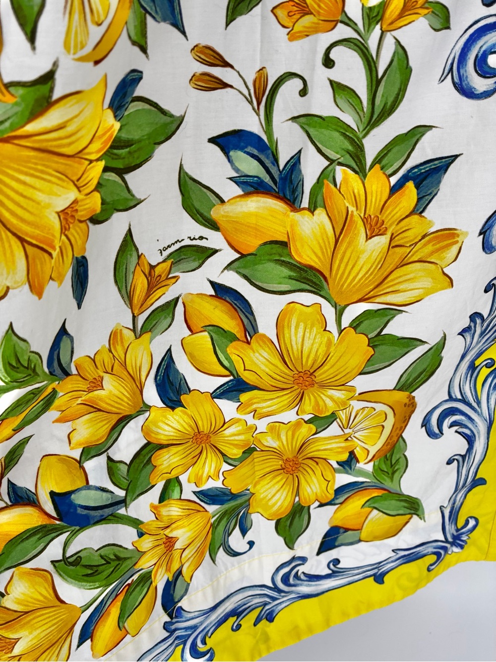 Farm Rio Yellow Mediterranean Sicily Scarf Lemon Tile Dress Medium - Picture 11 of 16